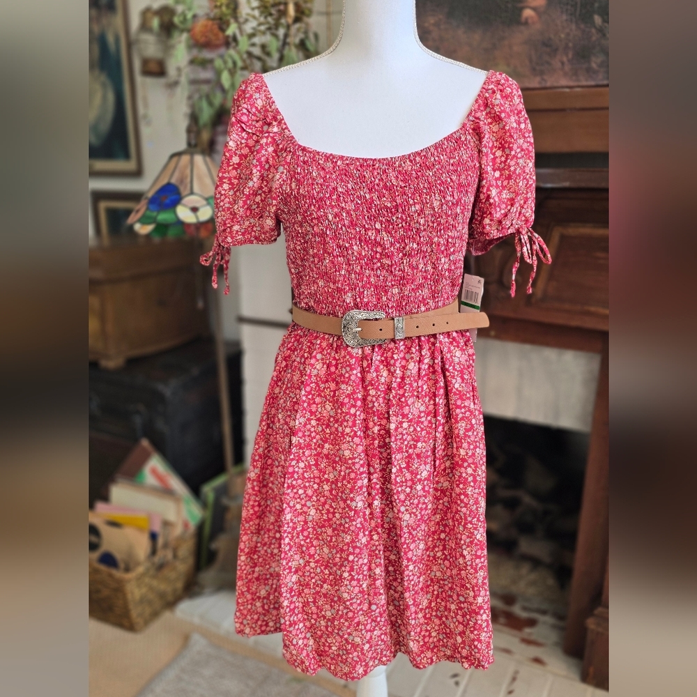 NWT Wallflower Floral Red Dress with Belt Size L